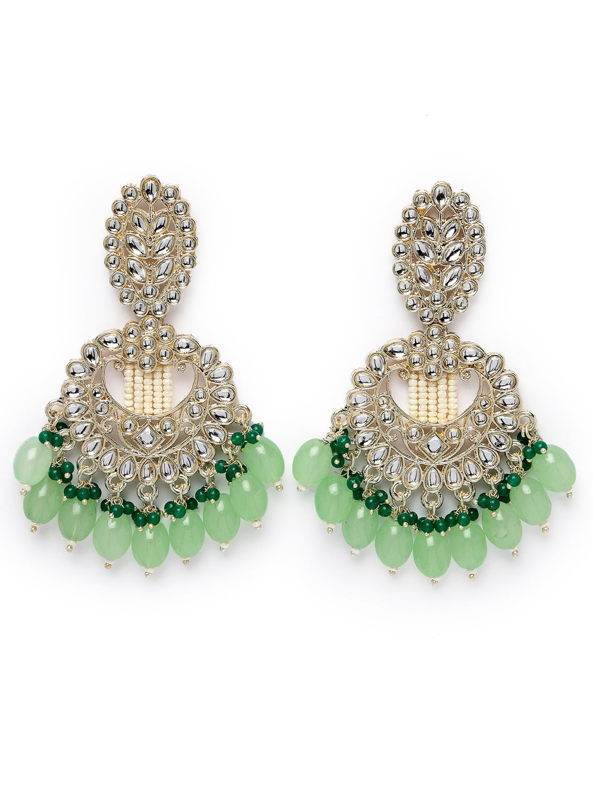 Studio Sukkhi Fashionable Gold Plated Mint Green Faux Beads with Kundan Studded Dangle & Drop Earrings For Women And Girls E105769