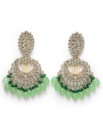 Studio Sukkhi Fashionable Gold Plated Mint Green Faux Beads with Kundan Studded Dangle & Drop Earrings For Women And Girls E105769