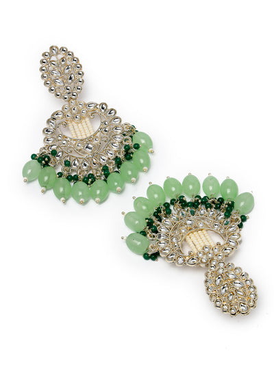 Studio Sukkhi Fashionable Gold Plated Mint Green Faux Beads with Kundan Studded Dangle & Drop Earrings For Women And Girls E105769