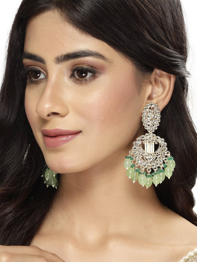 Studio Sukkhi Fashionable Gold Plated Mint Green Faux Beads with Kundan Studded Dangle & Drop Earrings For Women And Girls E105769