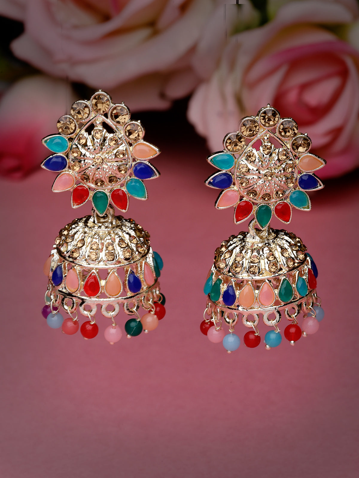 Studio Sukkhi Latest Bollywood Inspired Traditional Multicolor AD Stones Studded Jhumka/Jhumki Earrings For Women And Girls E105770