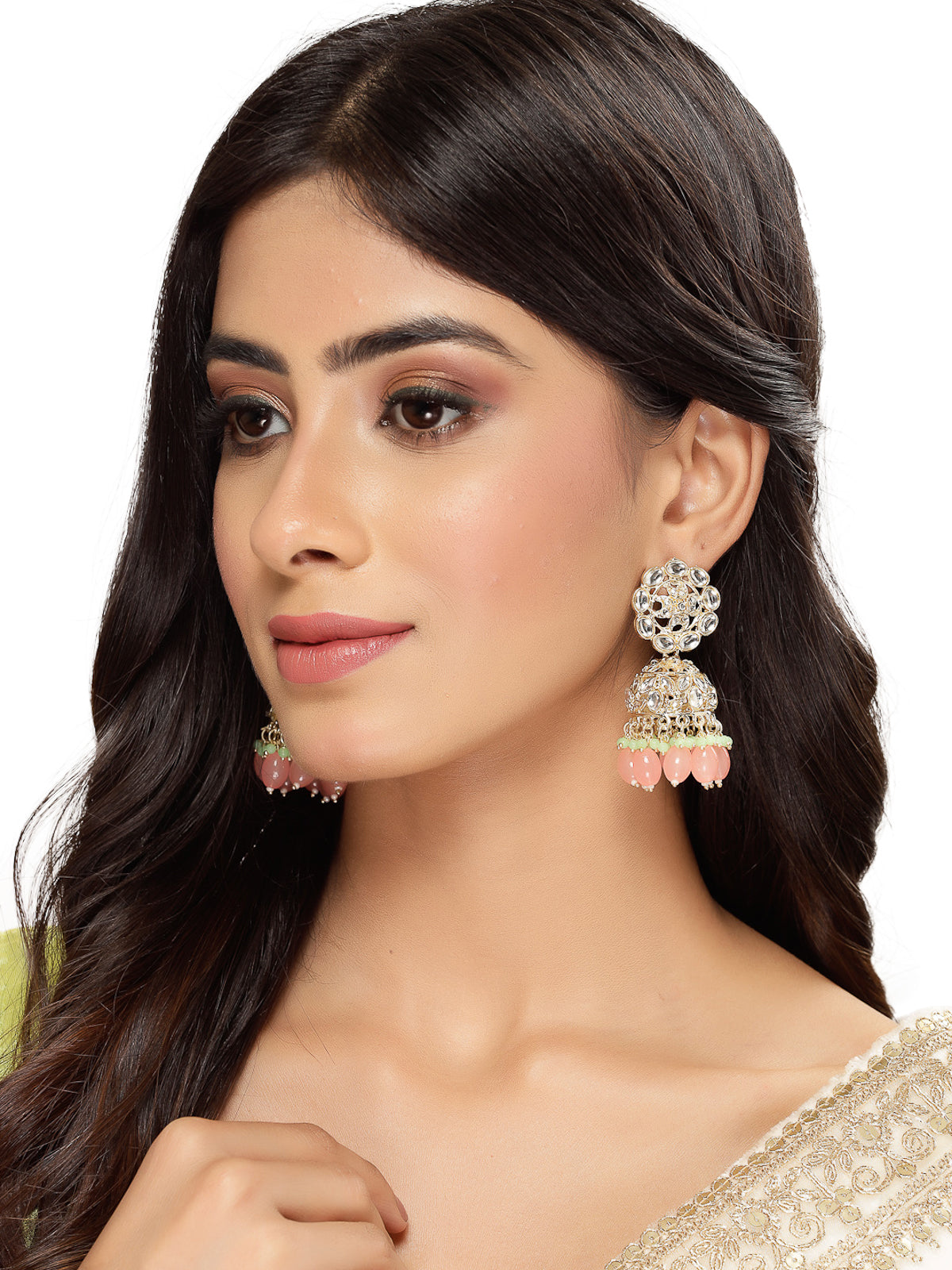 Studio Sukkhi Elegant Gold Plated With Kundan Studded Pink Jhumka/Jhumki Earrings For Women And Girls E105771