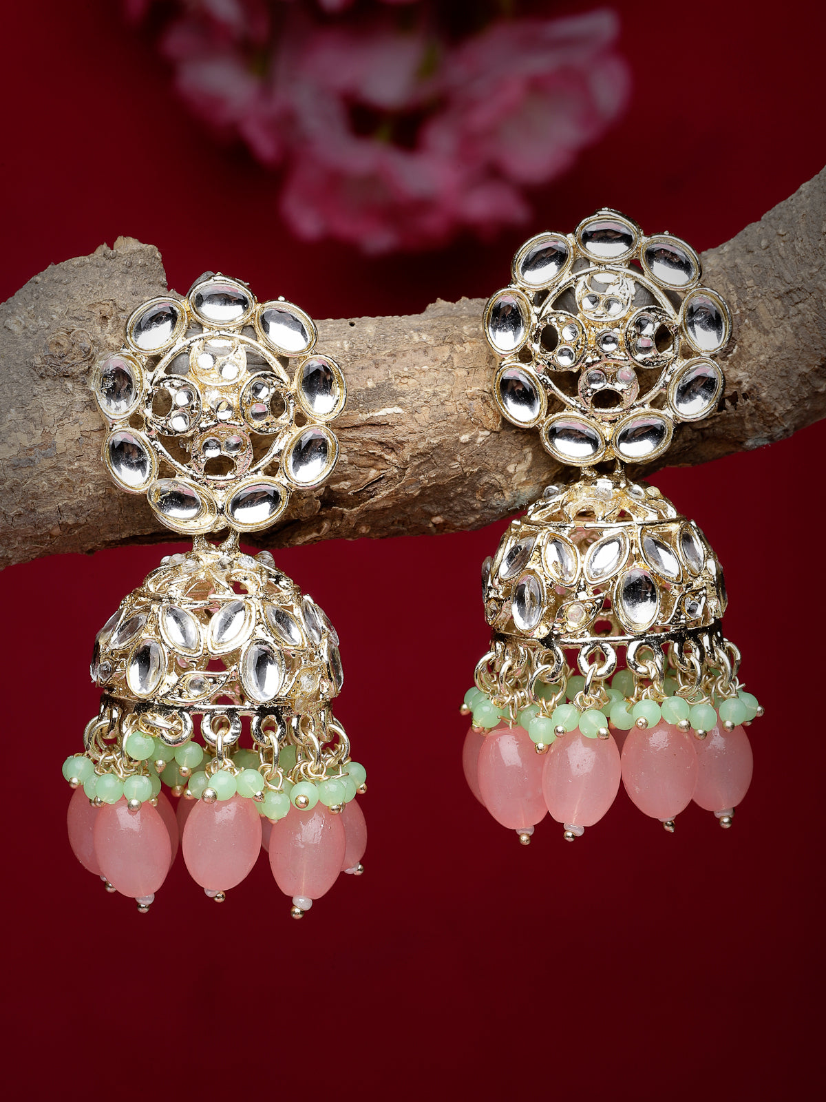 Studio Sukkhi Elegant Gold Plated With Kundan Studded Pink Jhumka/Jhumki Earrings For Women And Girls E105771