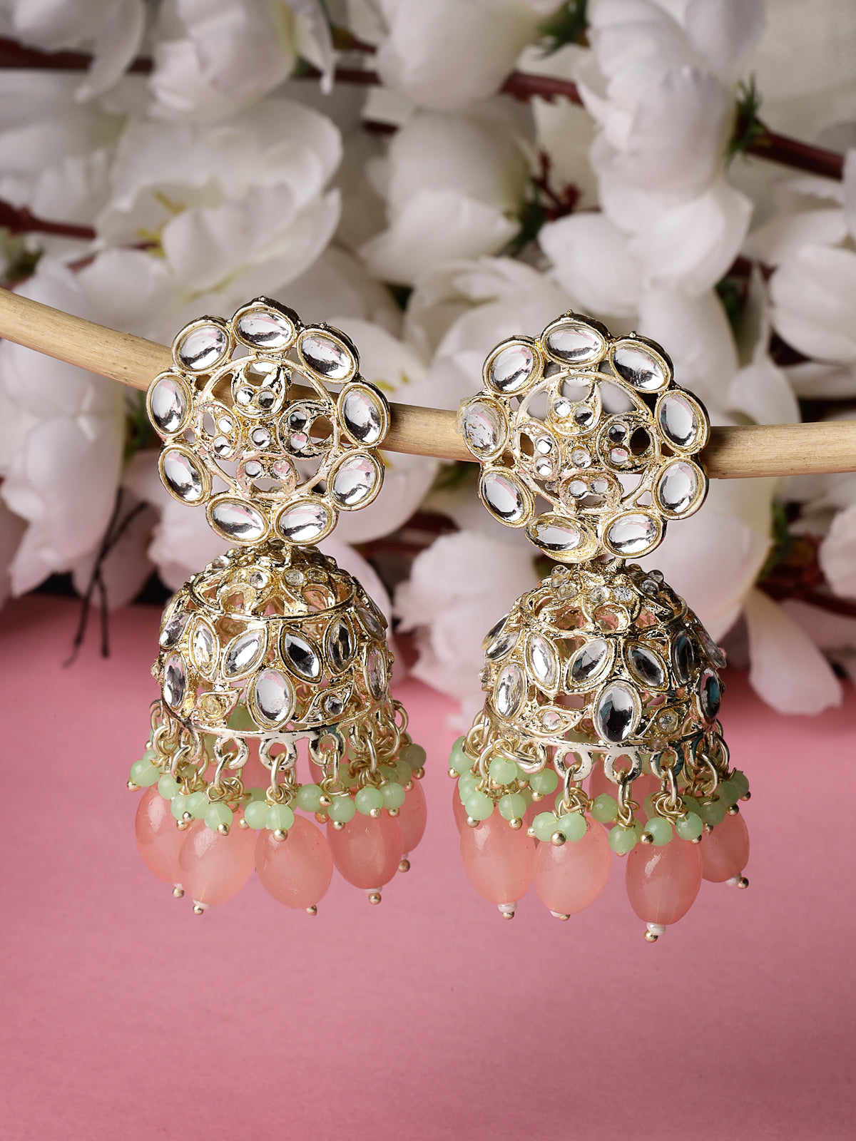 Studio Sukkhi Elegant Gold Plated With Kundan Studded Pink Jhumka/Jhumki Earrings For Women And Girls E105771