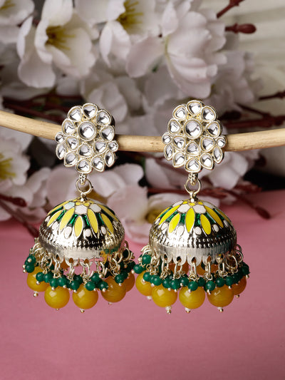 Studio Sukkhi Exquisite Gold Plated Kundan With Meenakari Yellow Green Jhumka/Jhumki Earrings For Women And Girls E105772