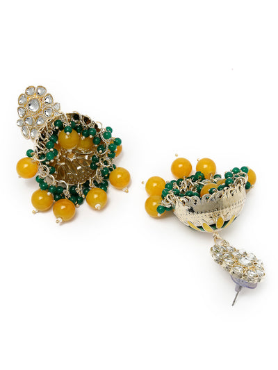 Studio Sukkhi Exquisite Gold Plated Kundan With Meenakari Yellow Green Jhumka/Jhumki Earrings For Women And Girls E105772