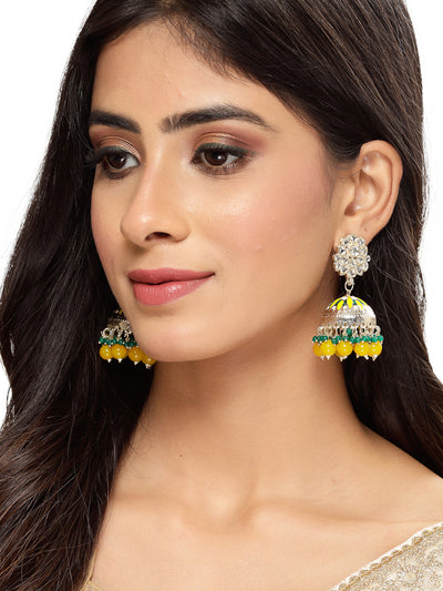 Studio Sukkhi Exquisite Gold Plated Kundan With Meenakari Yellow Green Jhumka/Jhumki Earrings For Women And Girls E105772