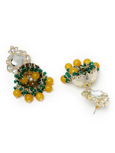 Sudio Sukkhi Elegant Fashionable Gold Plated Kundan With Yellow Green Meenakari Jhumka/Jhumki Earrings For Women And Girls E105773