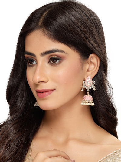Studio Sukkhi Pretty Pink Meenakari Work With Kundan And Gold Plated Jhumka/Jhumki Earrings For Women And Gilrs E105774