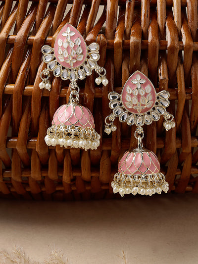 Studio Sukkhi Pretty Pink Meenakari Work With Kundan And Gold Plated Jhumka/Jhumki Earrings For Women And Gilrs E105774