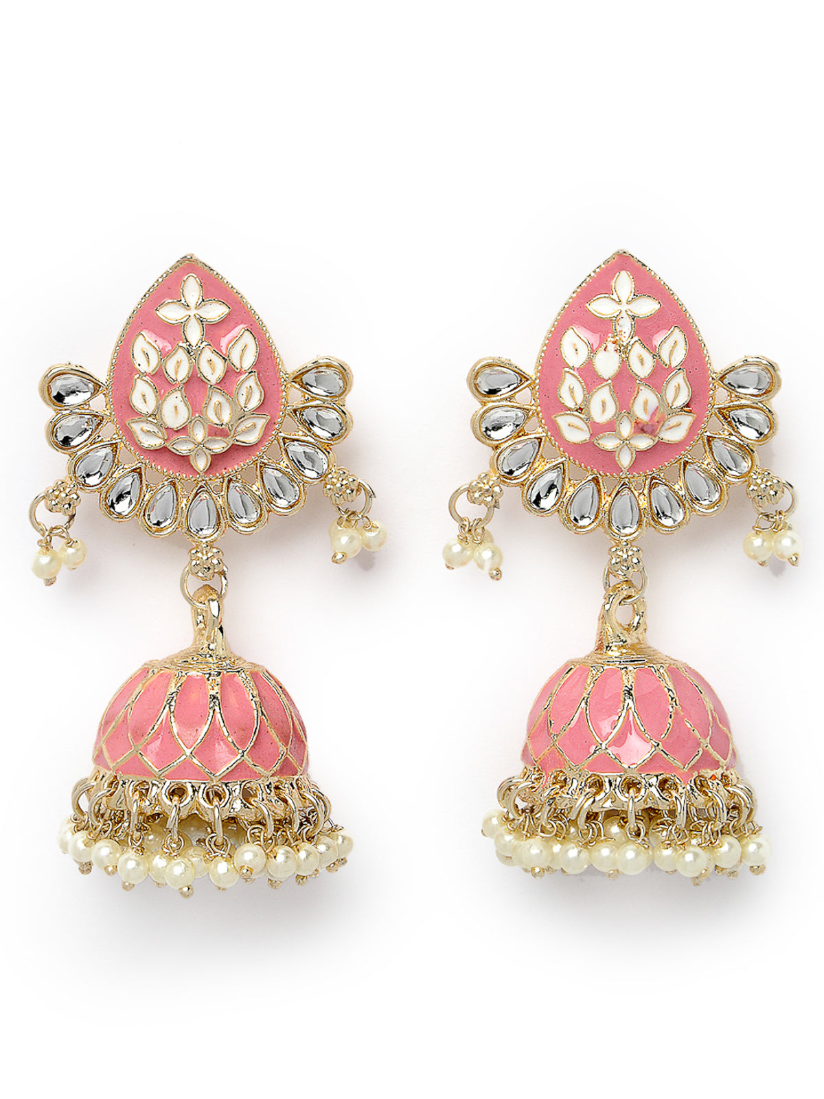 Studio Sukkhi Pretty Pink Meenakari Work With Kundan And Gold Plated Jhumka/Jhumki Earrings For Women And Gilrs E105774
