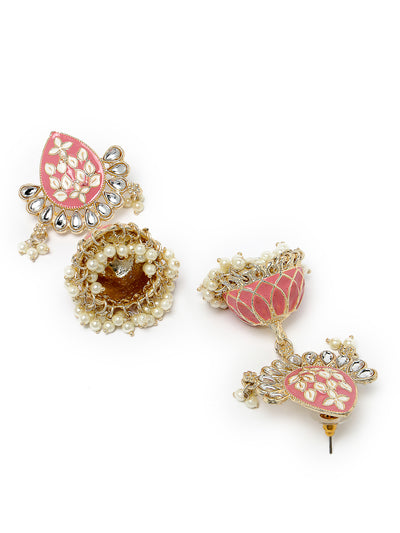 Studio Sukkhi Pretty Pink Meenakari Work With Kundan And Gold Plated Jhumka/Jhumki Earrings For Women And Gilrs E105774