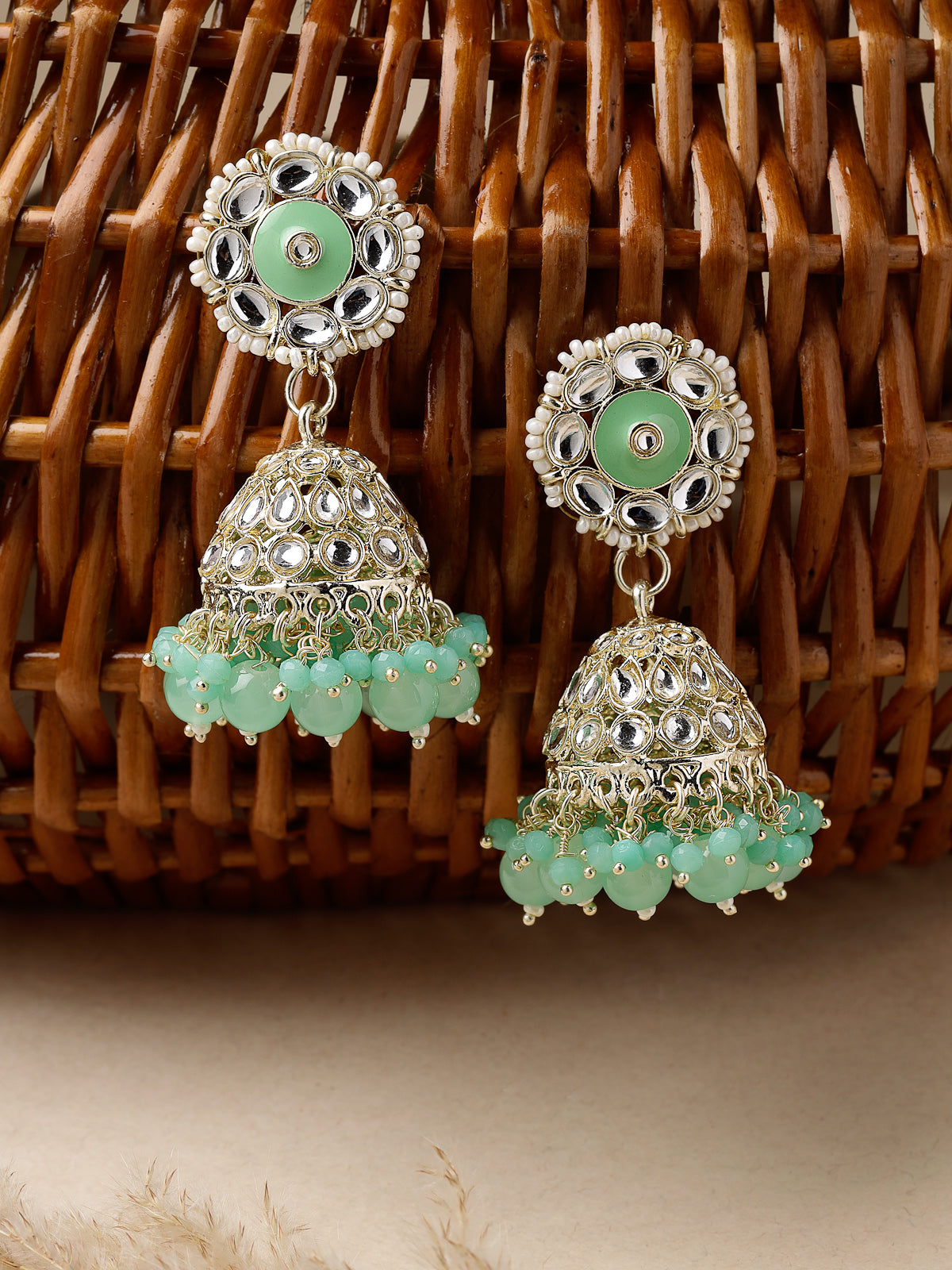 Studio Sukkhi Indian Traditional Gold Plated Kundan With Green Meenakari Jhumka/Jhumki Earrings For Women And Girls E105775