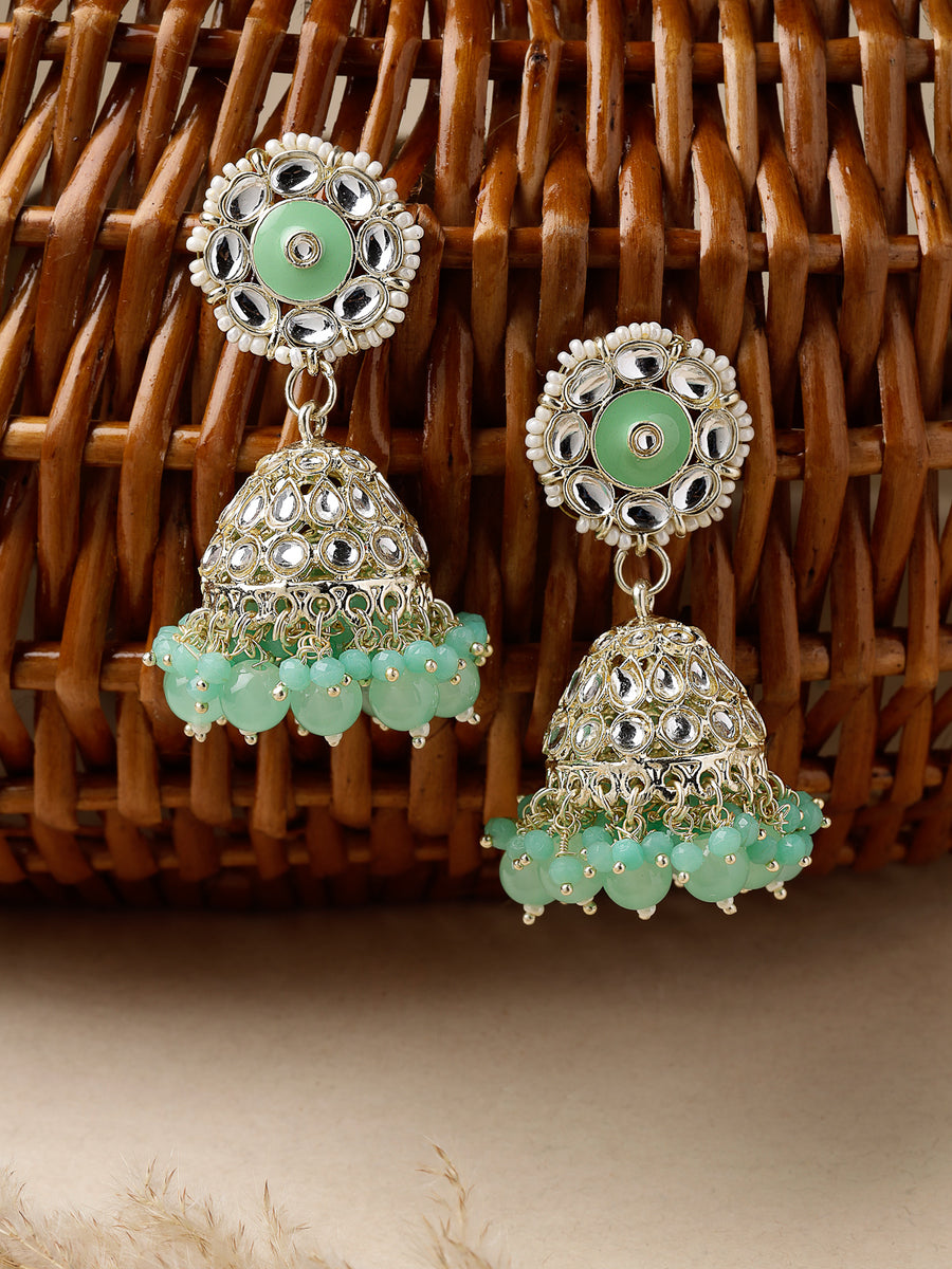 Studio Sukkhi Indian Traditional Gold Plated Kundan With Green Meenakari Jhumka/Jhumki Earrings For Women And Girls E105775