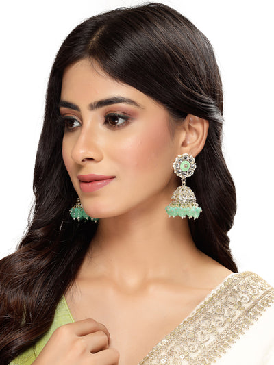 Studio Sukkhi Indian Traditional Gold Plated Kundan With Green Meenakari Jhumka/Jhumki Earrings For Women And Girls E105775