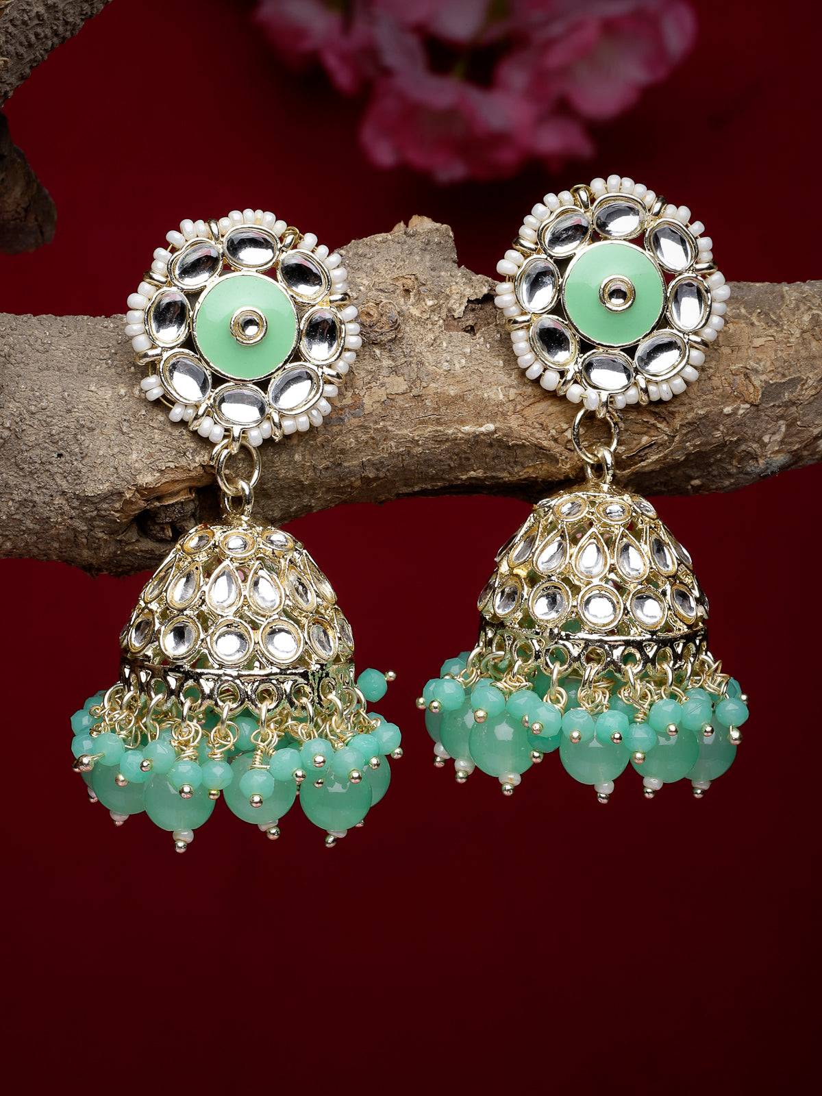 Studio Sukkhi Indian Traditional Gold Plated Kundan With Green Meenakari Jhumka/Jhumki Earrings For Women And Girls E105775