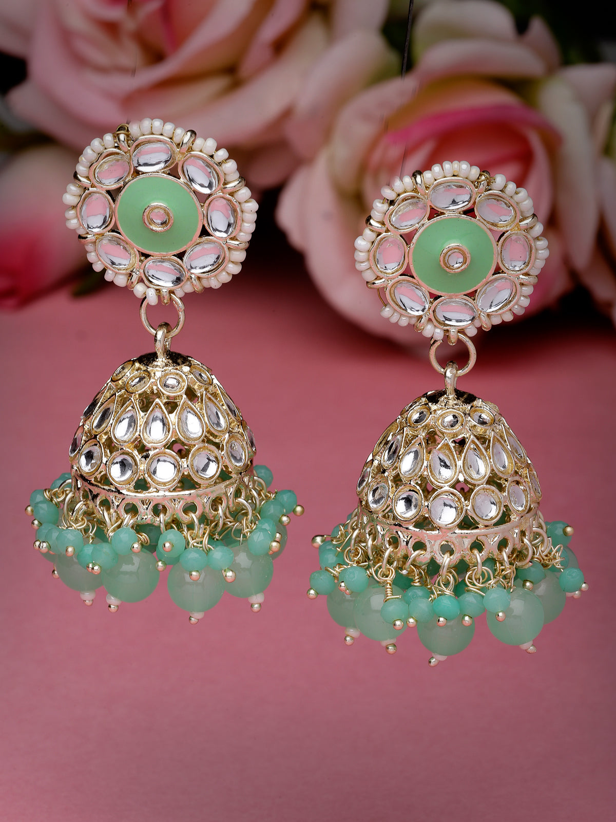 Studio Sukkhi Indian Traditional Gold Plated Kundan With Green Meenakari Jhumka/Jhumki Earrings For Women And Girls E105775