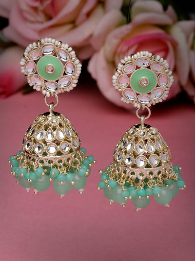 Studio Sukkhi Indian Traditional Gold Plated Kundan With Green Meenakari Jhumka/Jhumki Earrings For Women And Girls E105775