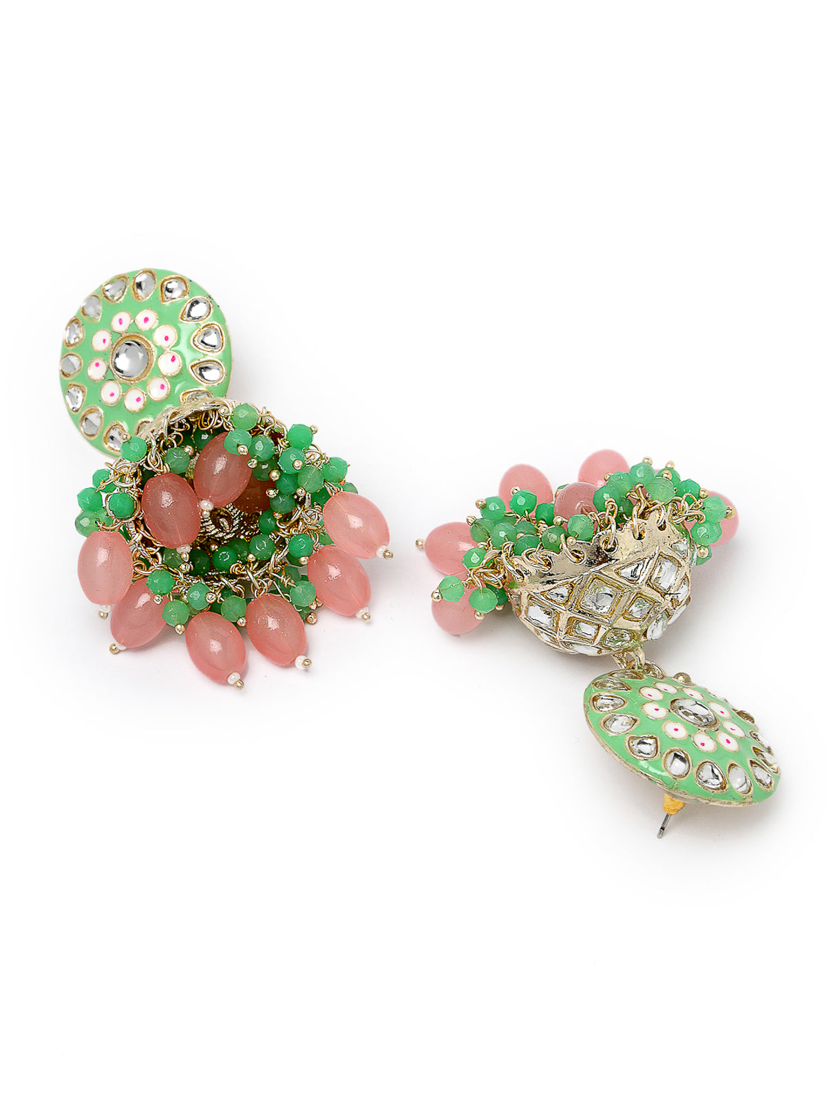 Studio Sukkhi Attractive Meenakari Work with Kundan And Gold Plated Mint Green Pink Jhumka/Jhumki Earrings For Women And Girls E105776