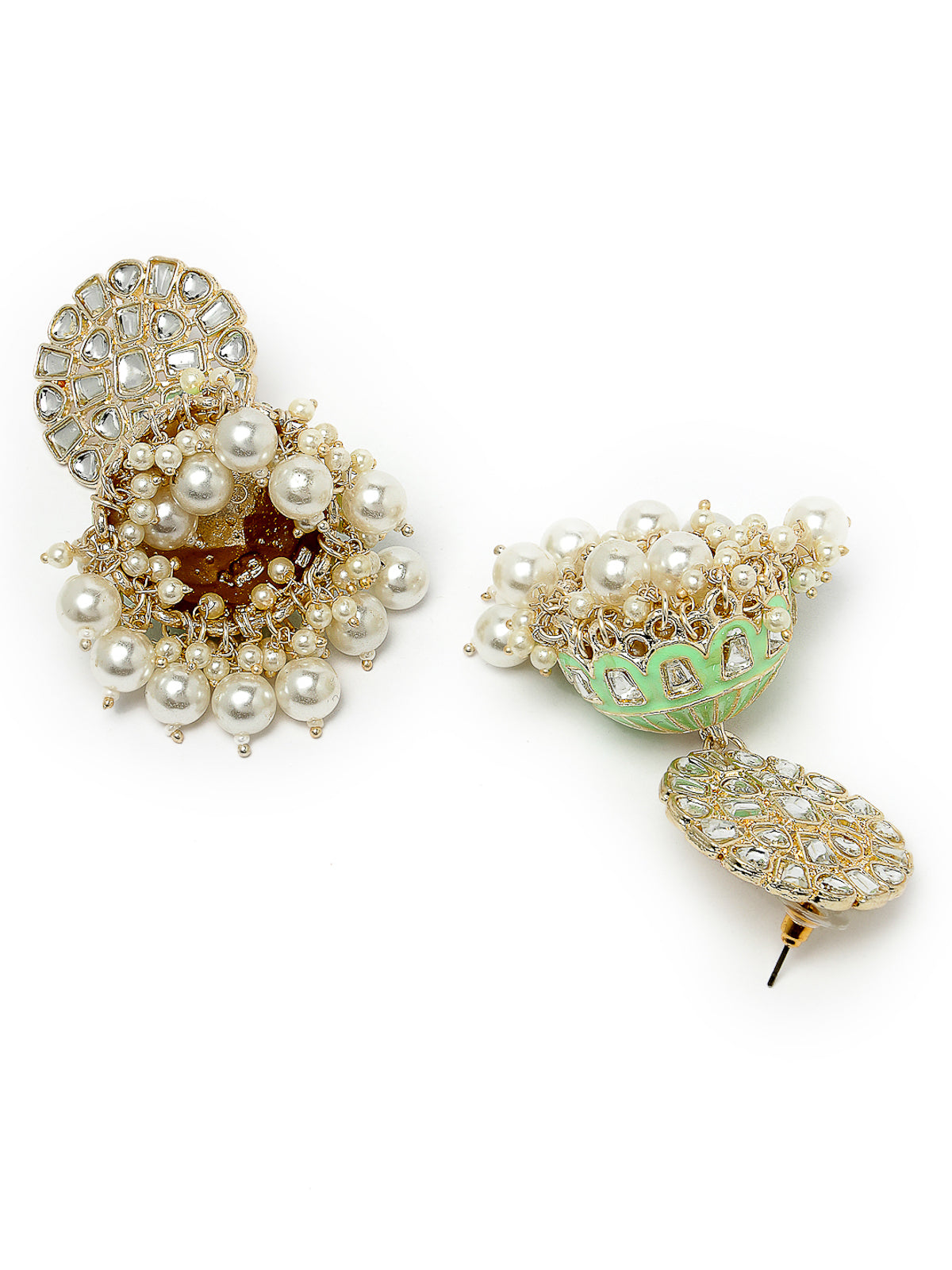 Studio Sukkhi Eye-Catchy Gold Plated Kundan With Meenakari Mint Green Jhumka/Jhumki Earrings For Women And Girls E105777
