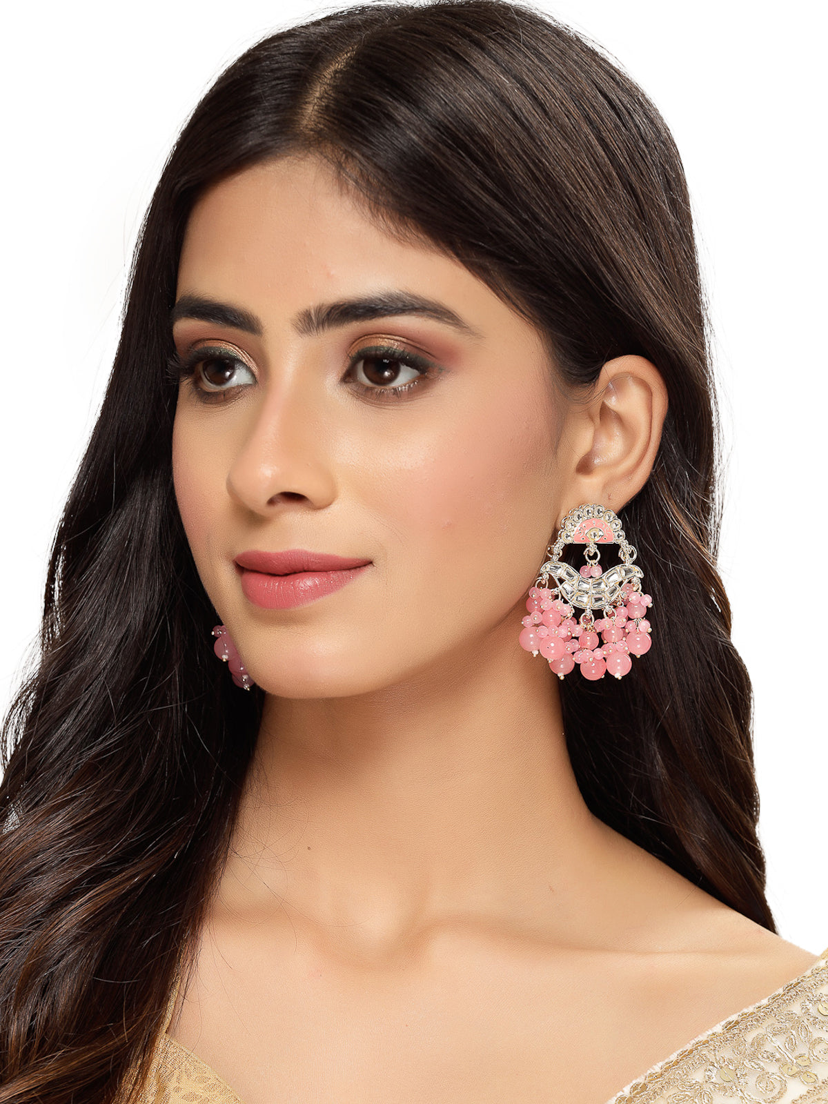 Studio Sukkhi Pretty Fashionable Gold Plated Kundan With Pink Meenakari Dangle Drop Earrings For Women And Girls E105779