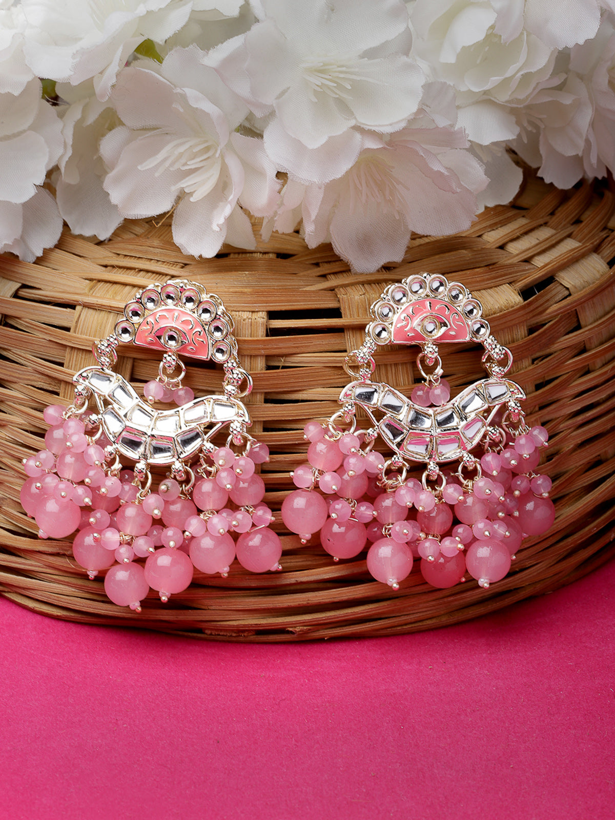 Studio Sukkhi Pretty Fashionable Gold Plated Kundan With Pink Meenakari Dangle Drop Earrings For Women And Girls E105779