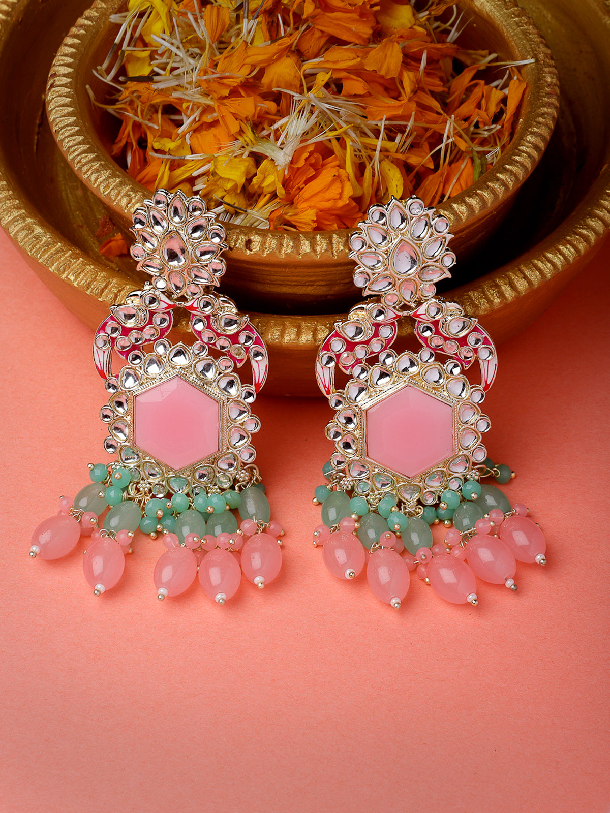 Studio Sukkhi Fashionable Gold Plated Kundan With Meenakari Multicolor Dangle Drop Earrings For Women And Girls E105780
