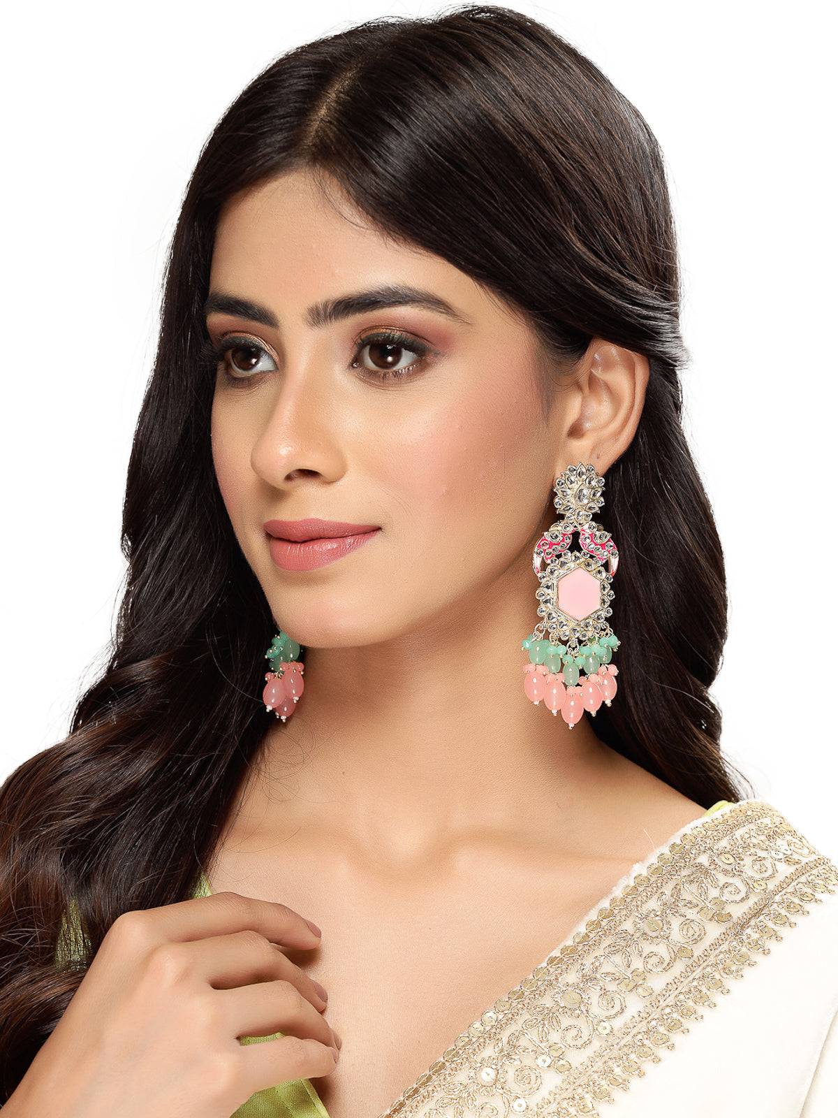 Studio Sukkhi Fashionable Gold Plated Kundan With Meenakari Multicolor Dangle Drop Earrings For Women And Girls E105780