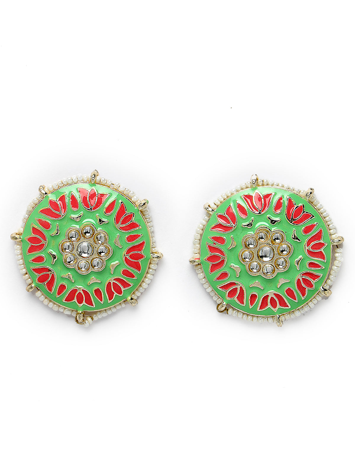 Studio Sukkhi Eye-Catchy Gold Plated With Mint Green And Pink Meenakari Studs Earrings For Women And Girls E105782