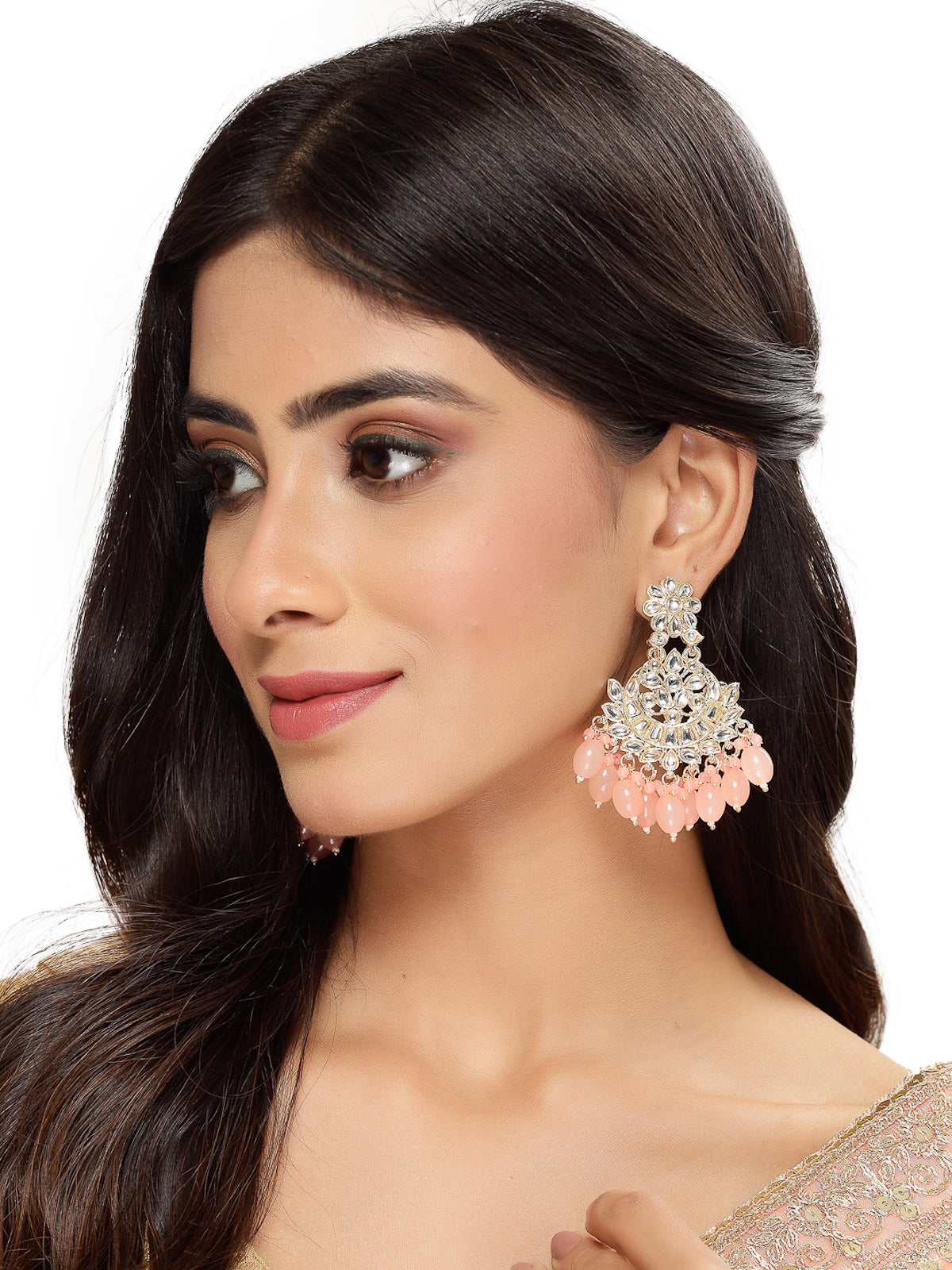 Studio Sukkhi Traditional Gold Plated Kundan Pink Dangle Drop Earrings For Women And Girls E105784