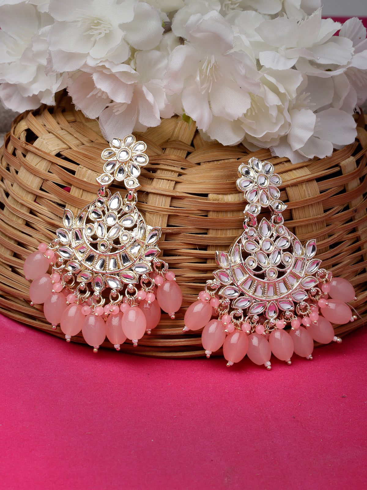 Studio Sukkhi Traditional Gold Plated Kundan Pink Dangle Drop Earrings For Women And Girls E105784