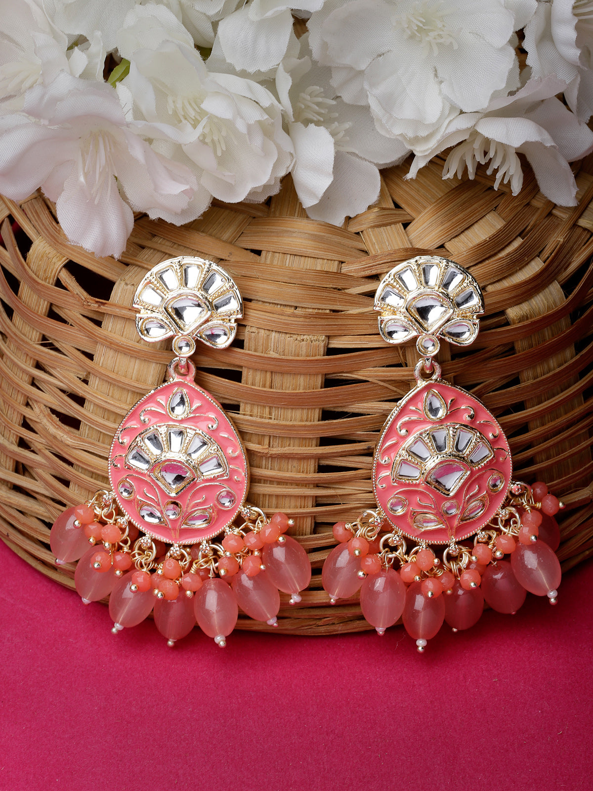 Studio Sukkhi Universal Kundan With Pink Meenakari Gold Plated Dangle Drop Earrings For Women And Girls E105785