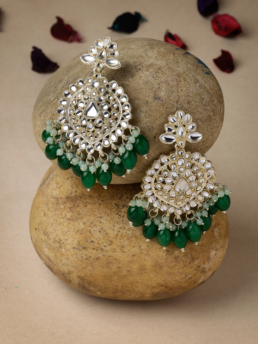 Studio Sukkhi Classy Gold Plated Green Faux Beaded With Kundan Dangle Drop Earrings For Women And Girls E105786