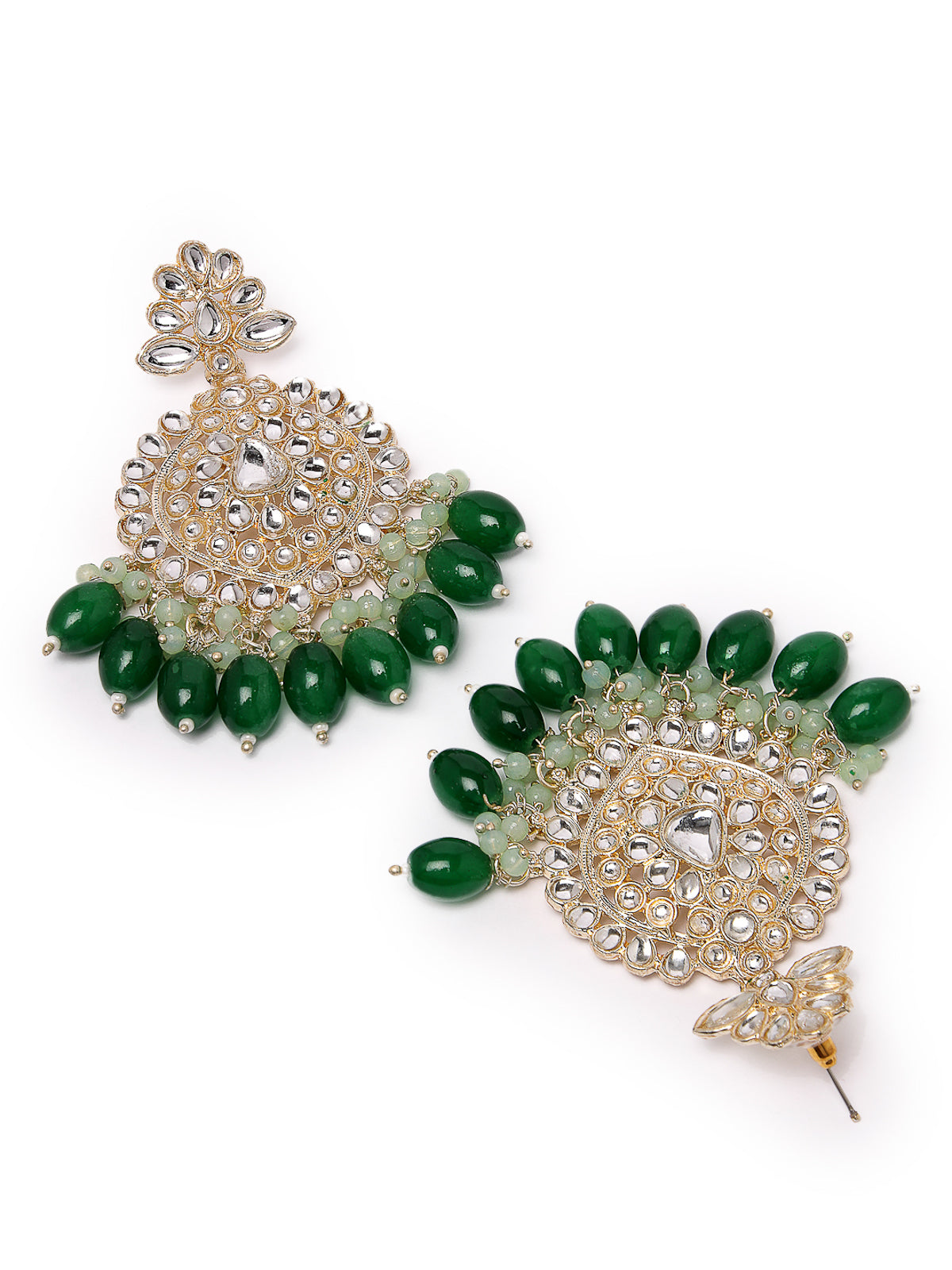 Studio Sukkhi Classy Gold Plated Green Faux Beaded With Kundan Dangle Drop Earrings For Women And Girls E105786
