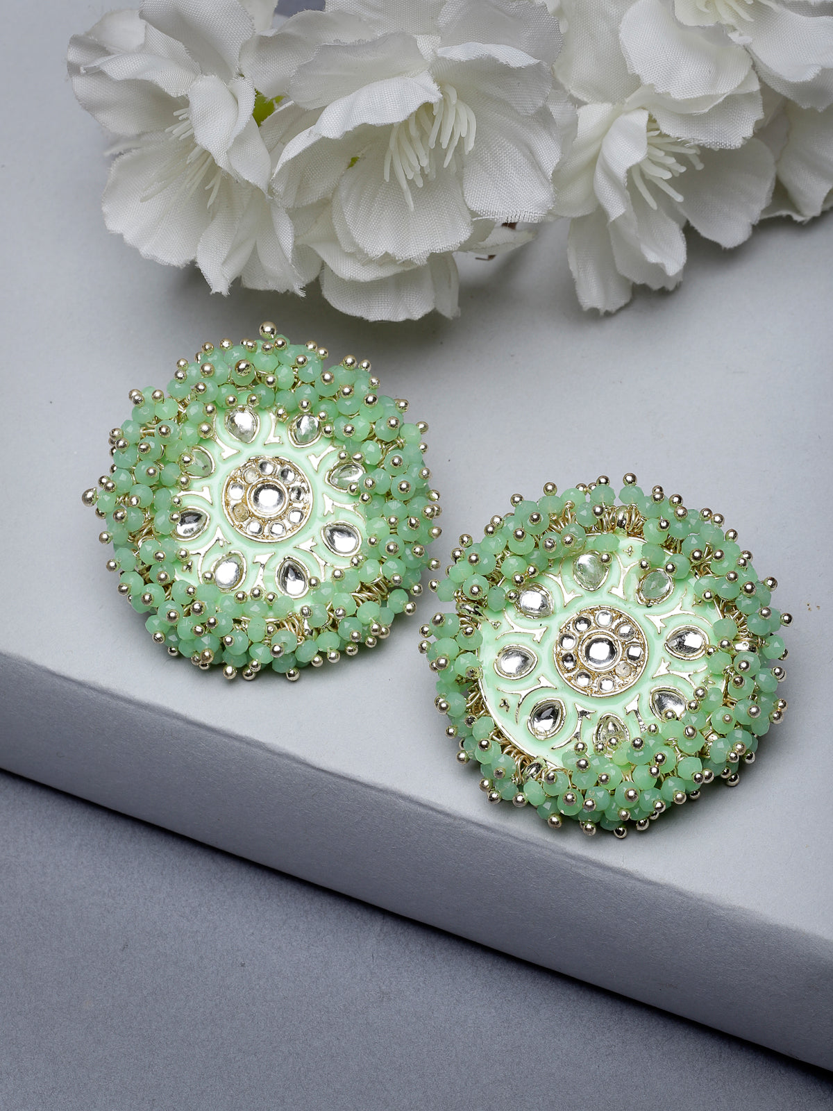 Sukkhi Elegant Green Beads with Meenakari Gold Plated Studs Earrings For Women And Girls E105787