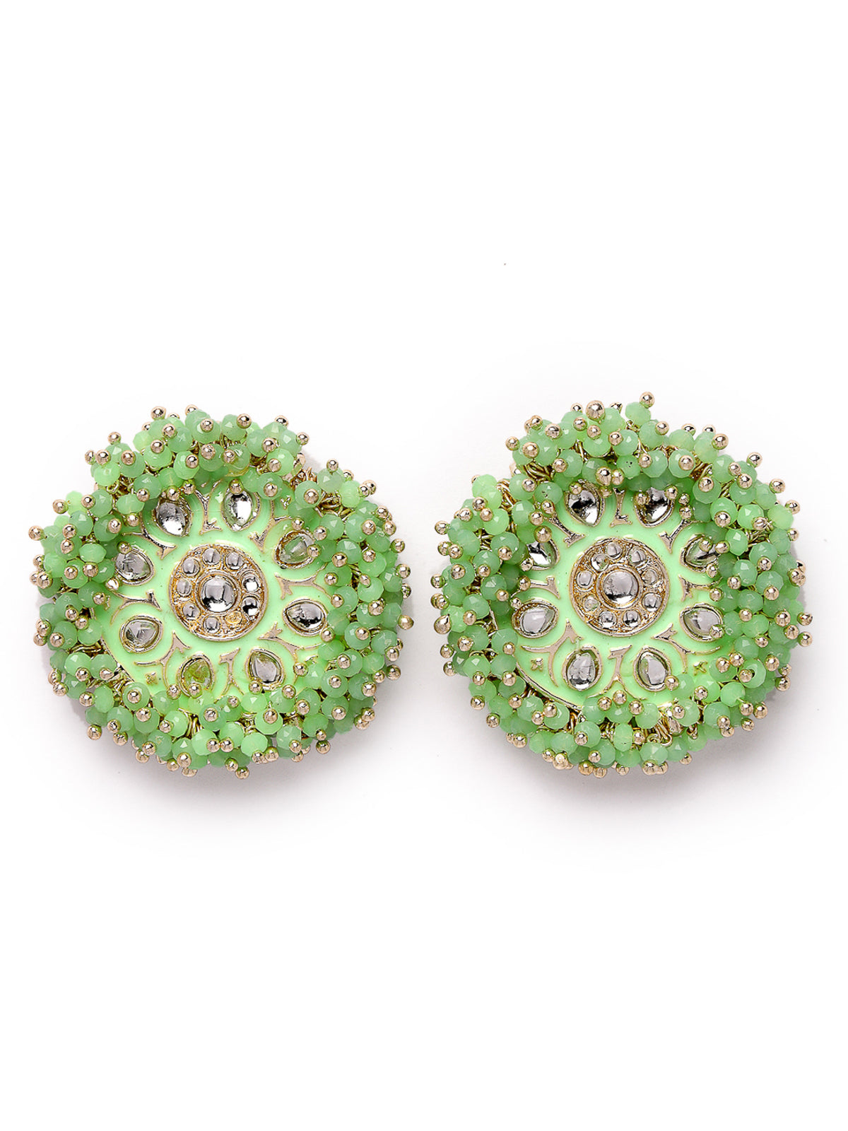 Sukkhi Elegant Green Beads with Meenakari Gold Plated Studs Earrings For Women And Girls E105787