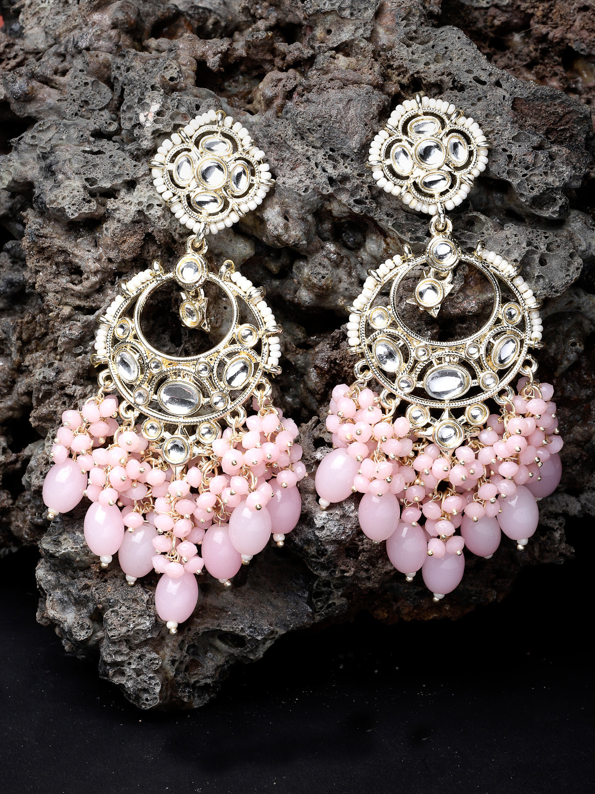 Studio Sukkhi Enchanting Gold Plated Pink Meenakari With Kundan Dangle Drop Earrings For Women And Girls E105789