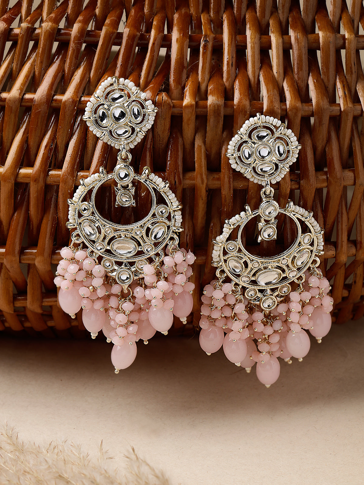 Studio Sukkhi Enchanting Gold Plated Pink Meenakari With Kundan Dangle Drop Earrings For Women And Girls E105789
