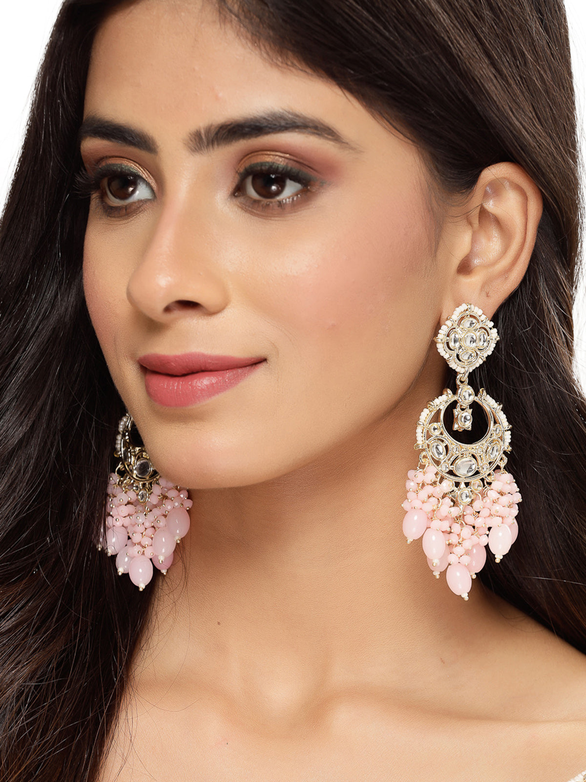 Studio Sukkhi Enchanting Gold Plated Pink Meenakari With Kundan Dangle Drop Earrings For Women And Girls E105789