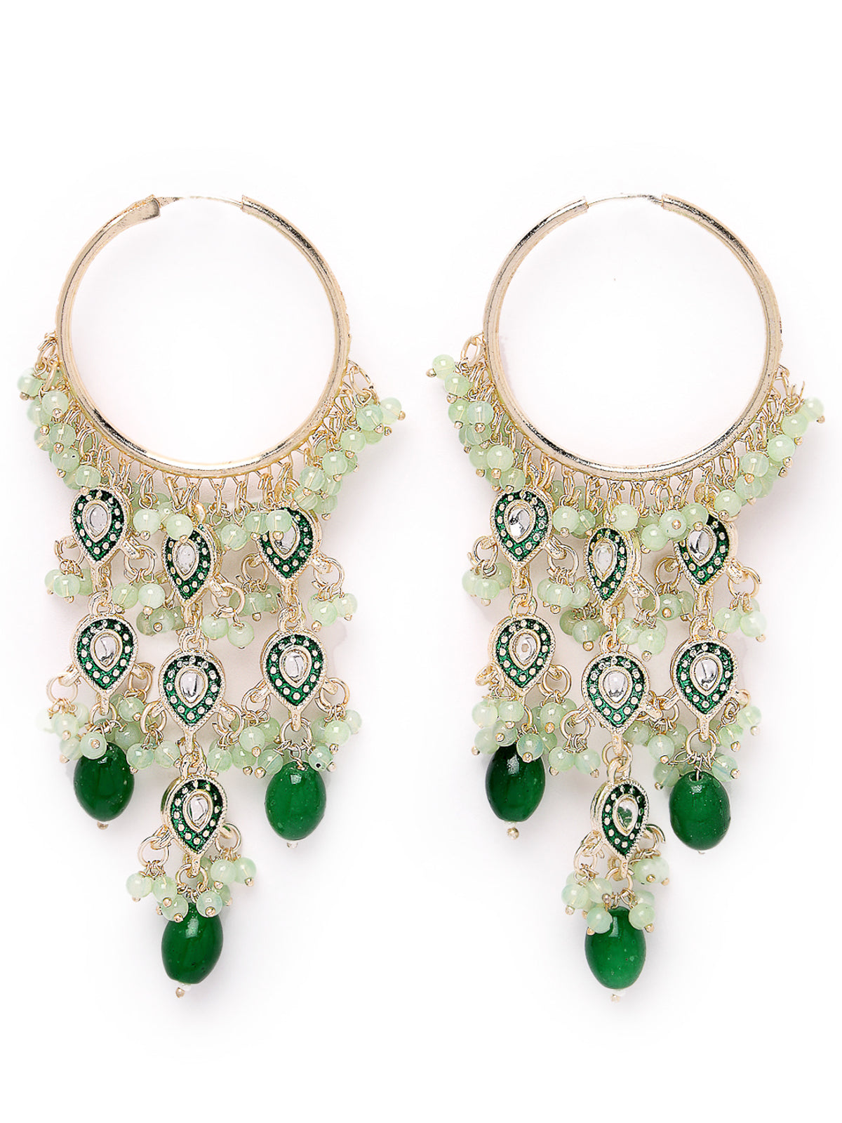Studio Sukkhi Trendy Kundan With Meenakari Gold Plated Green Dangle Hoop Earrings For Women E105790
