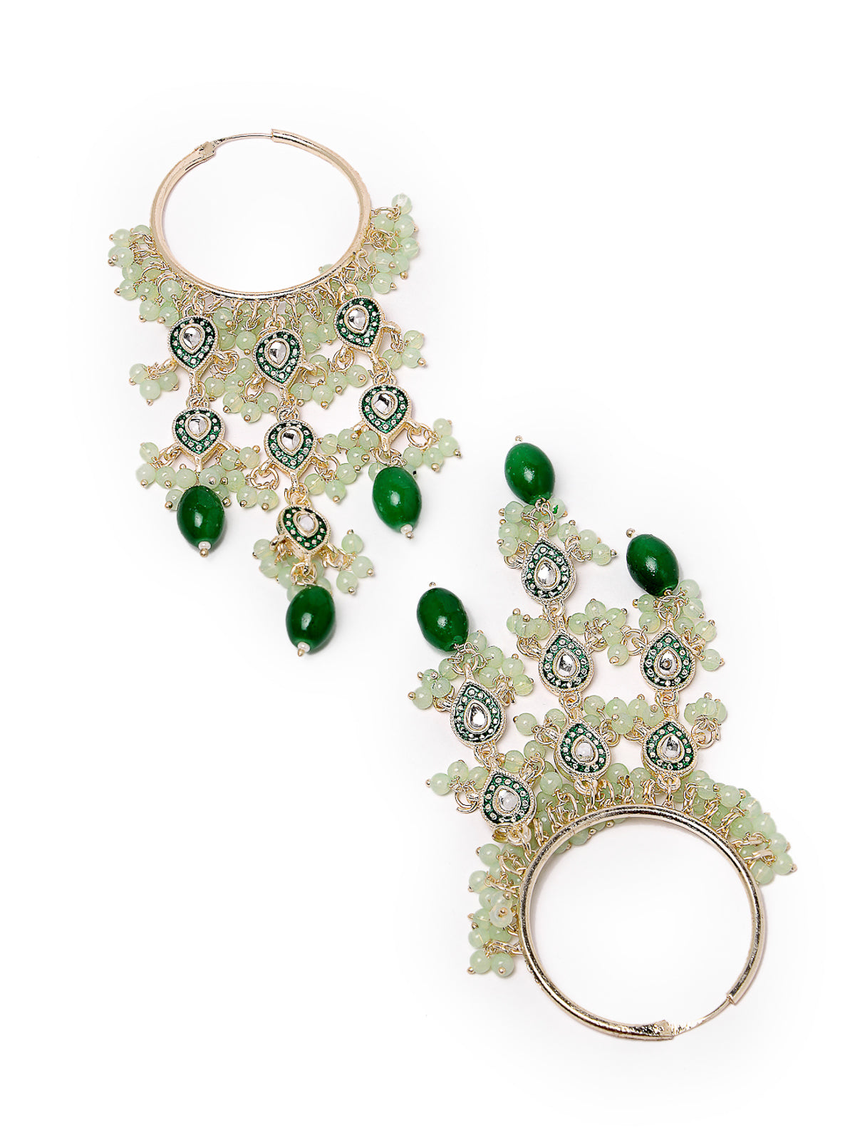 Studio Sukkhi Trendy Kundan With Meenakari Gold Plated Green Dangle Hoop Earrings For Women E105790