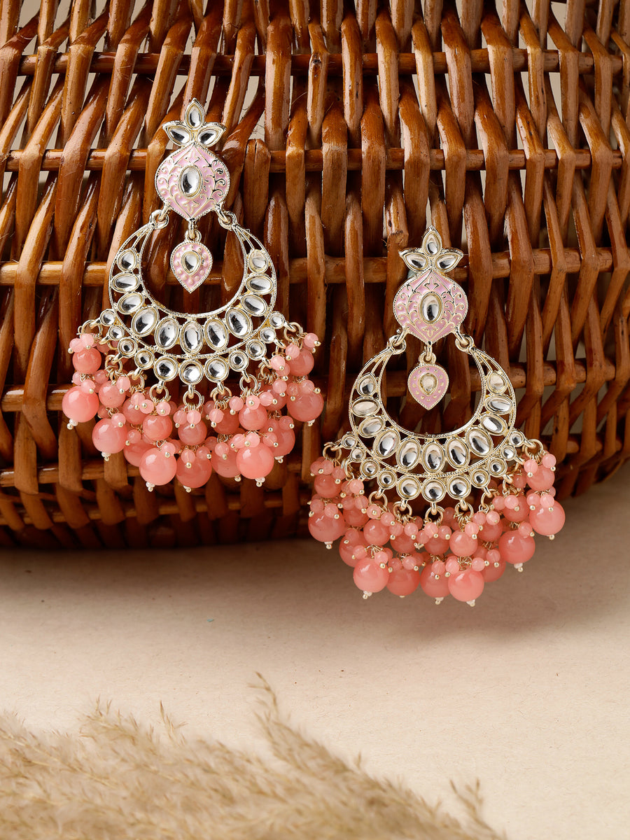 Studio Sukkhi Sparkling Gold Plated With Kundan Studded Pink Meenakari Chandbali Earrings For Women And Girls E105791