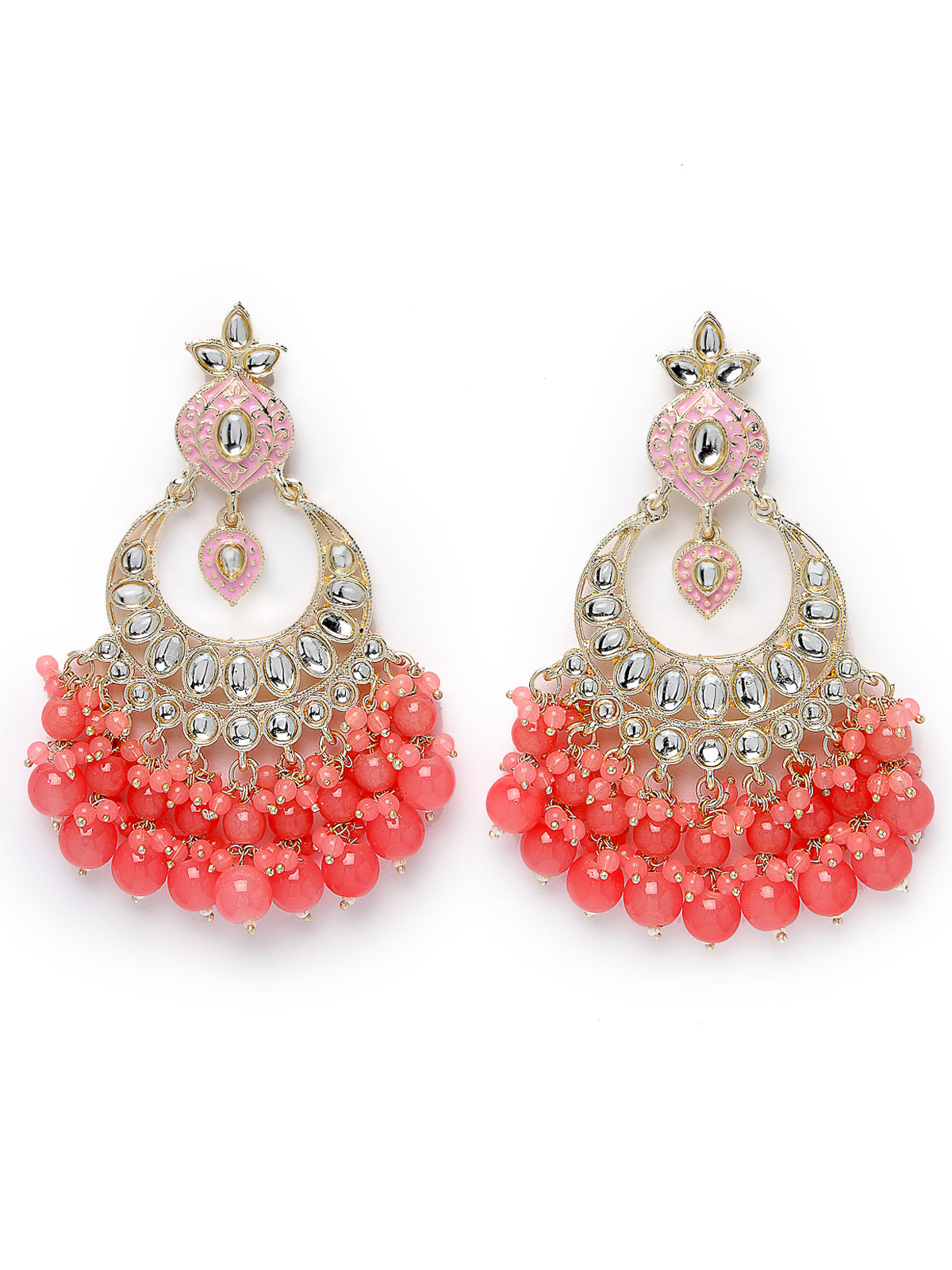 Studio Sukkhi Sparkling Gold Plated With Kundan Studded Pink Meenakari Chandbali Earrings For Women And Girls E105791