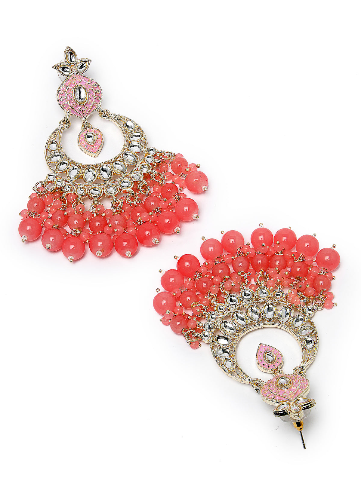 Studio Sukkhi Sparkling Gold Plated With Kundan Studded Pink Meenakari Chandbali Earrings For Women And Girls E105791