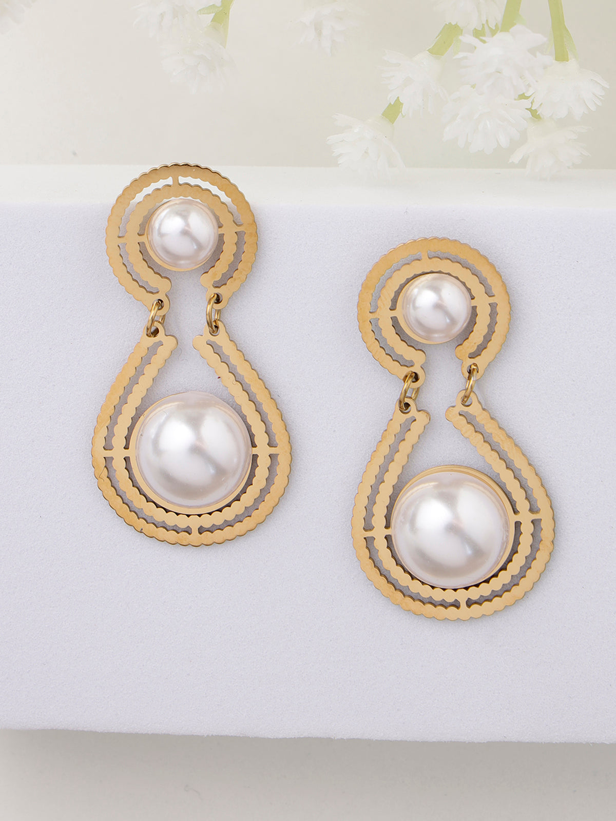 Scintillare By Sukkhi Western Stylish 18kGold Plated with Stainless Steel Pearls Dangler Earring Jewellery for Women & Girls|Anti Tarnish Jewellery|Gifts for Wife Girlfriend Mother Sister|E107001