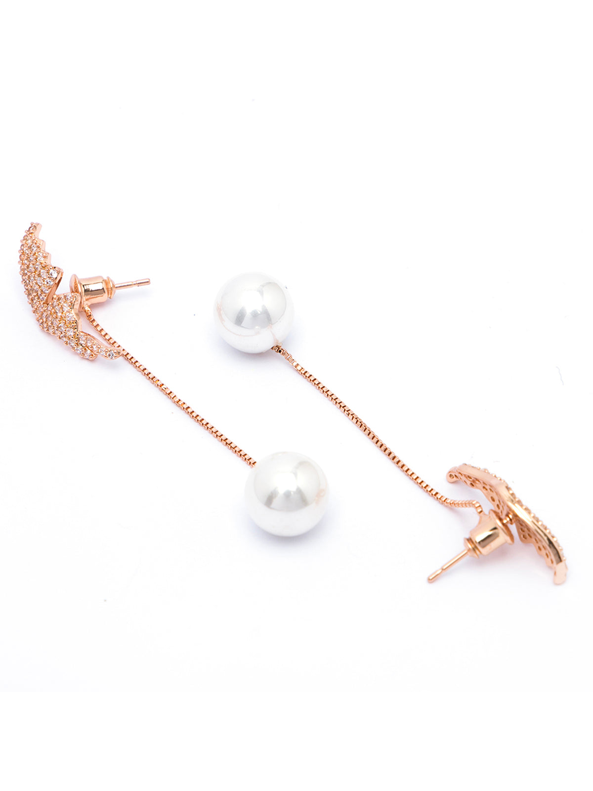Scintillare By Sukkhi Stylish RoseGold Plated with Stainless Steel Pearls Long Dangler Earring Jewellery for Women & Girls|Anti Tarnish Jewellery|Gifts for Wife Girlfriend Mother Sister|E107071