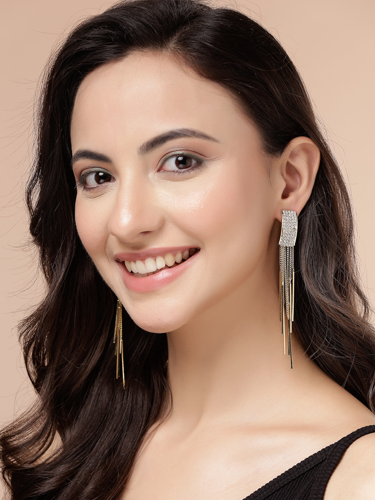 Scintillare By Sukkhi Latest Italian Stylish Gold Plated Crystal Diamond Studded Tassel Long Earrings for Women & Girls|Pair of 1|Gifts for Wife Girlfriend Mother Sister|E107212