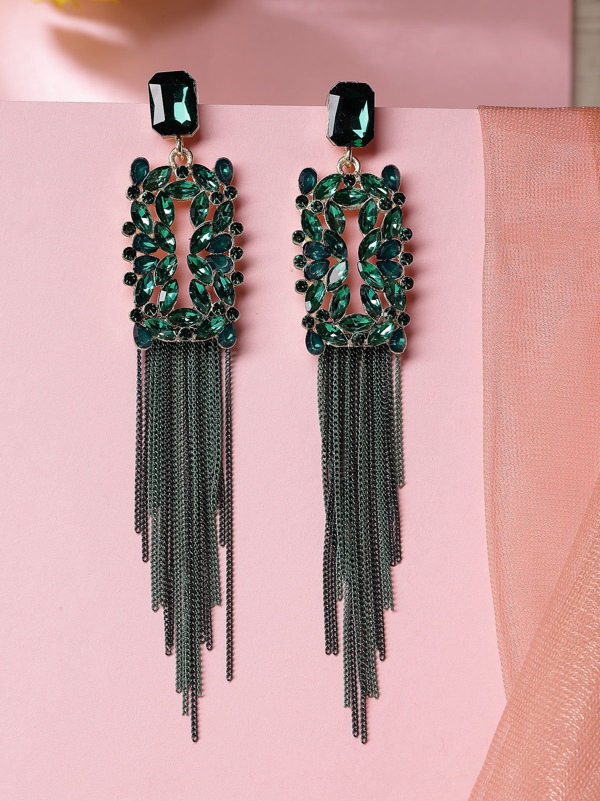 Scintillare By Sukkhi Sparkling Crystal Stone Studded Gold Plated Long Tassel Green Earrings for Women & Girls|Pair of 1|Gifts for Wife Girlfriend Mother Sister|E107214