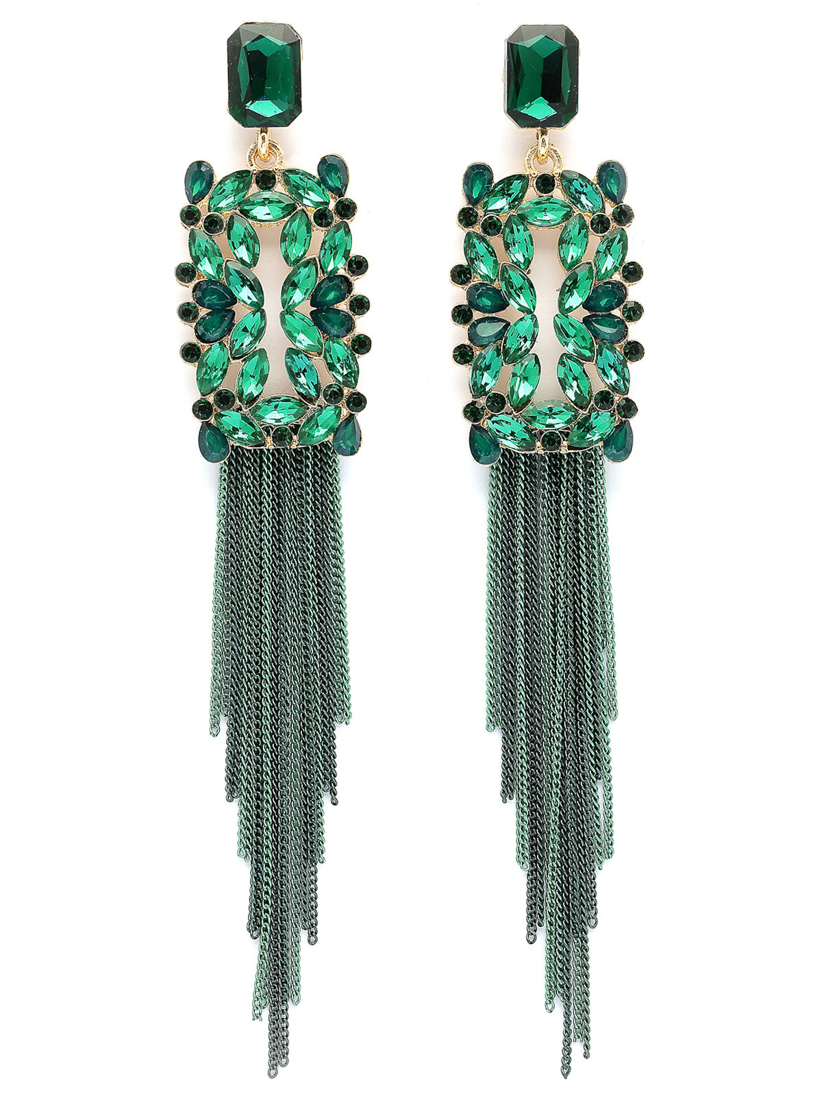 Scintillare By Sukkhi Sparkling Crystal Stone Studded Gold Plated Long Tassel Green Earrings for Women & Girls|Pair of 1|Gifts for Wife Girlfriend Mother Sister|E107214