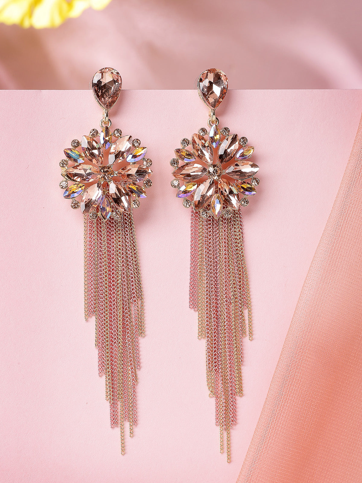 Scintillare By Sukkhi Fresh Flora Latest Stylish Gold Plated Crystal Handmade Long Tassel Peach Earrings for Women & Girls|Pair of 1|Gifts for Wife Girlfriend Mother Sister|E107216